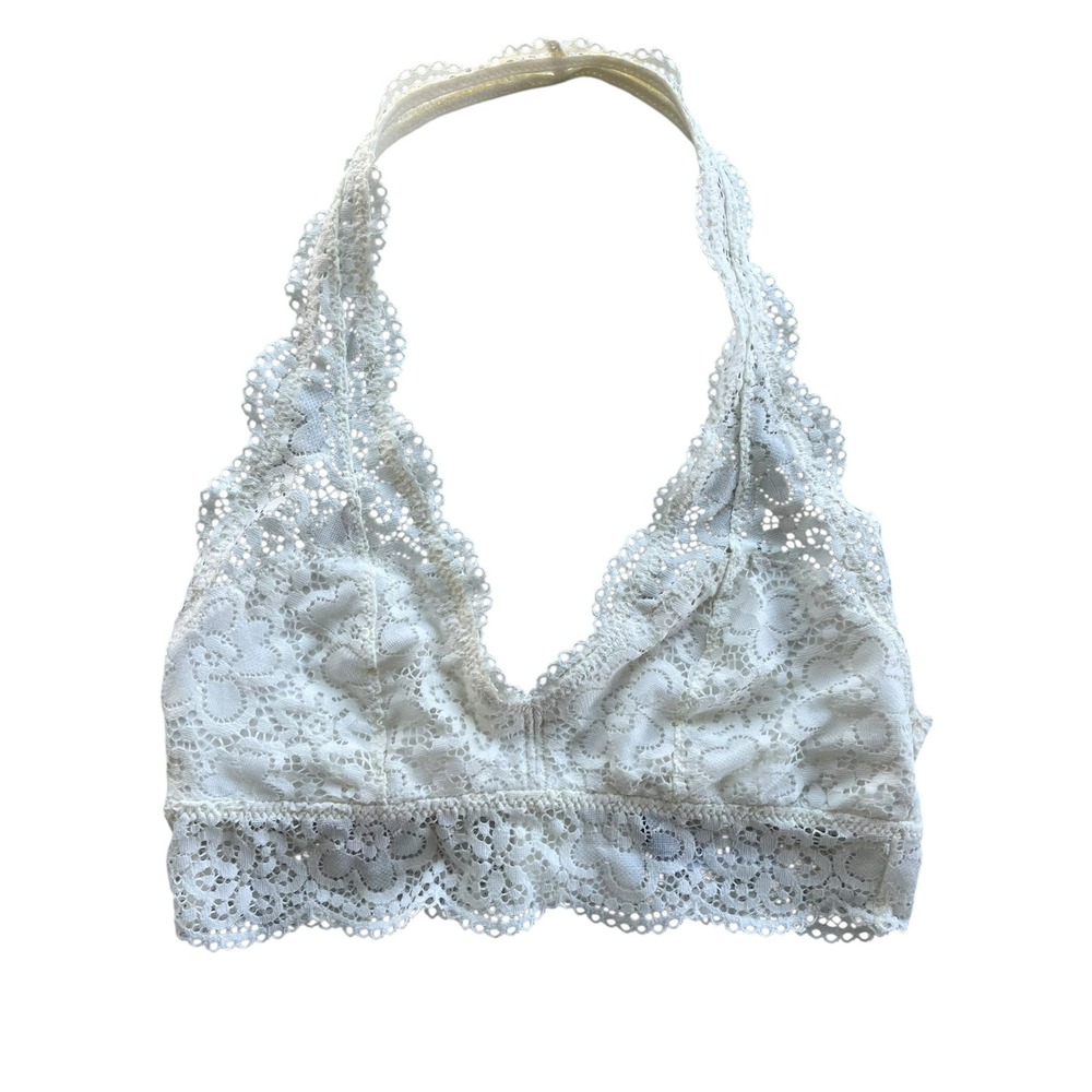 Aerie Womens XS Ivory Cream Floral Lace Lined Halter Bralette Cute Sexy Bohemian